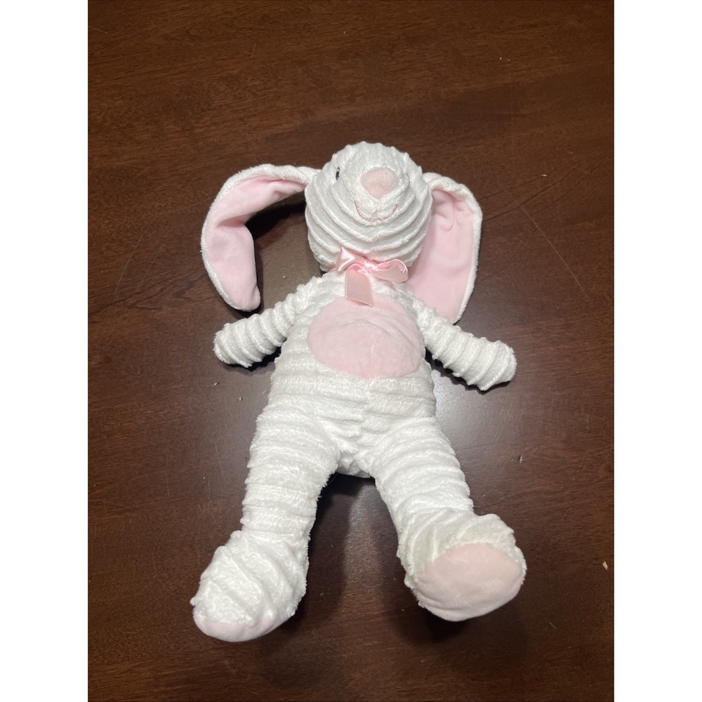 2017 FAO SCHWARZ Plush Bunny Rabbit Floppy Ears Textured Fur Pink & White Easter